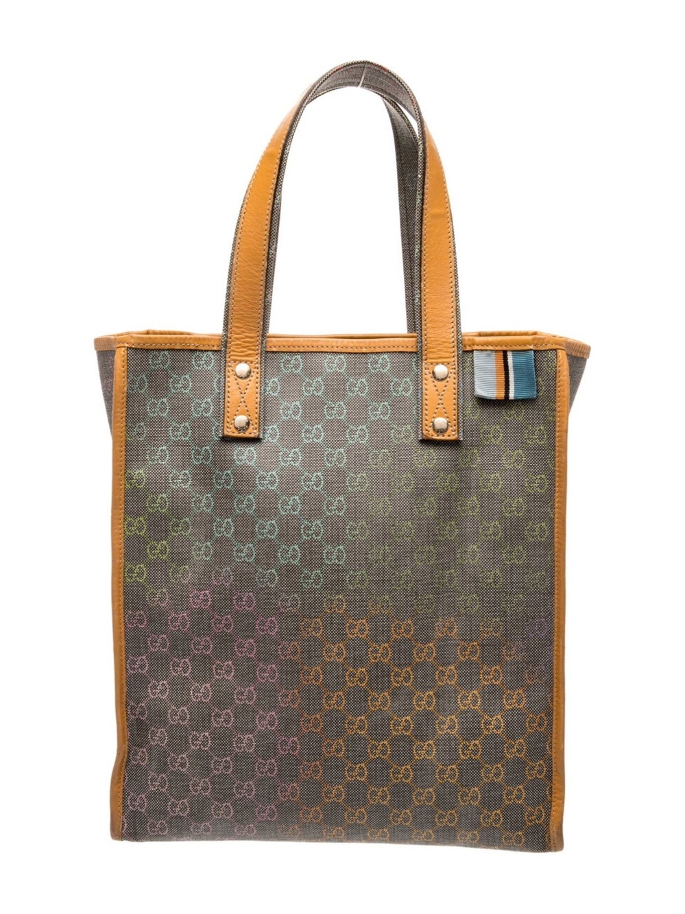 Gucci GG Supreme Multicolor Monogram Grey Canvas Tote Bag Leather Trim COA